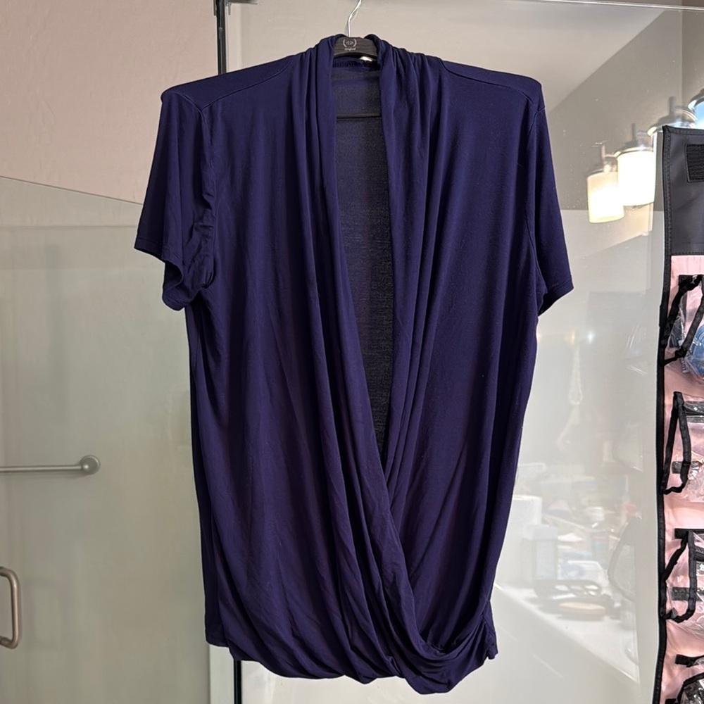 Nursing/Maternity Blue V-Neck Wrap Blouse with Short Sleeves